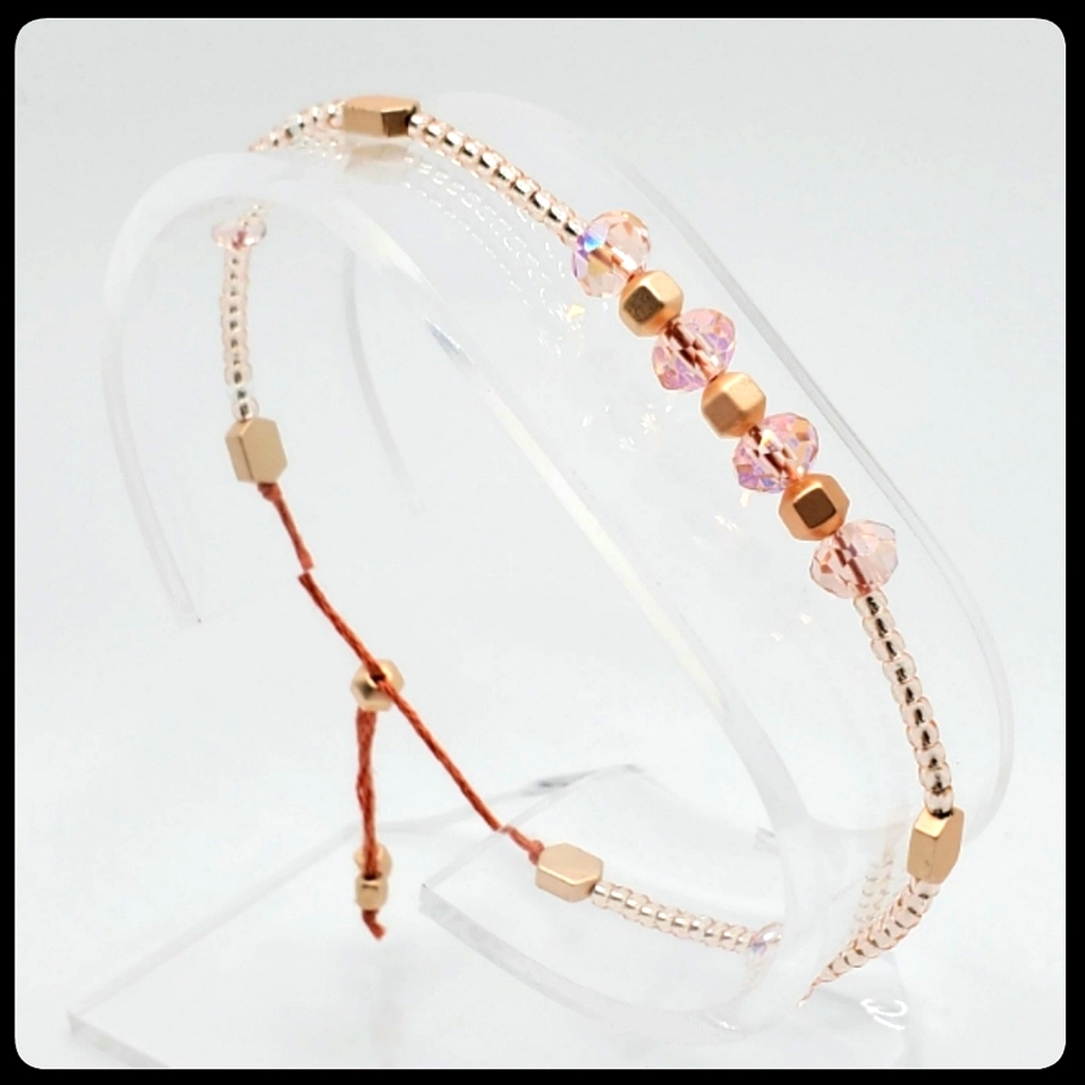 Pink and Rose Gold Beaded Friendship Bracelet